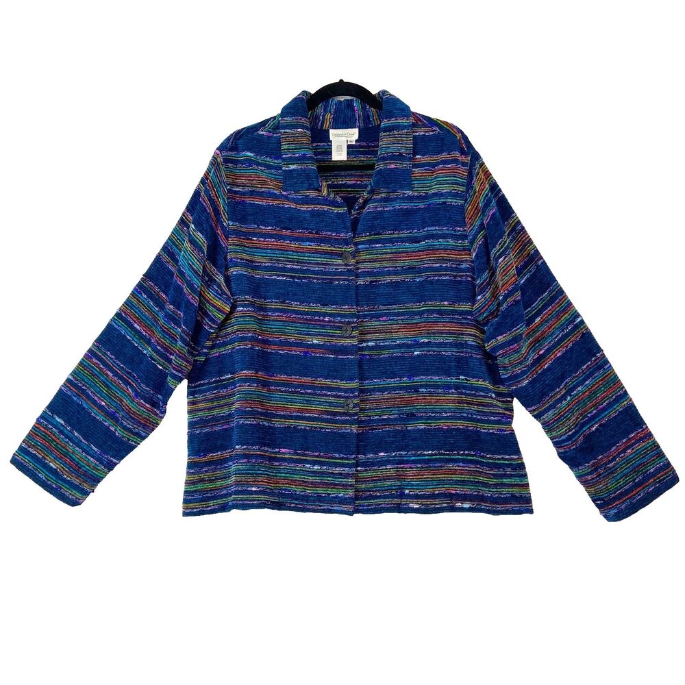 VTG Coldwater Creek Tapestry Jacket Women's XL Blue Rainbow Boho Art To Wear‎